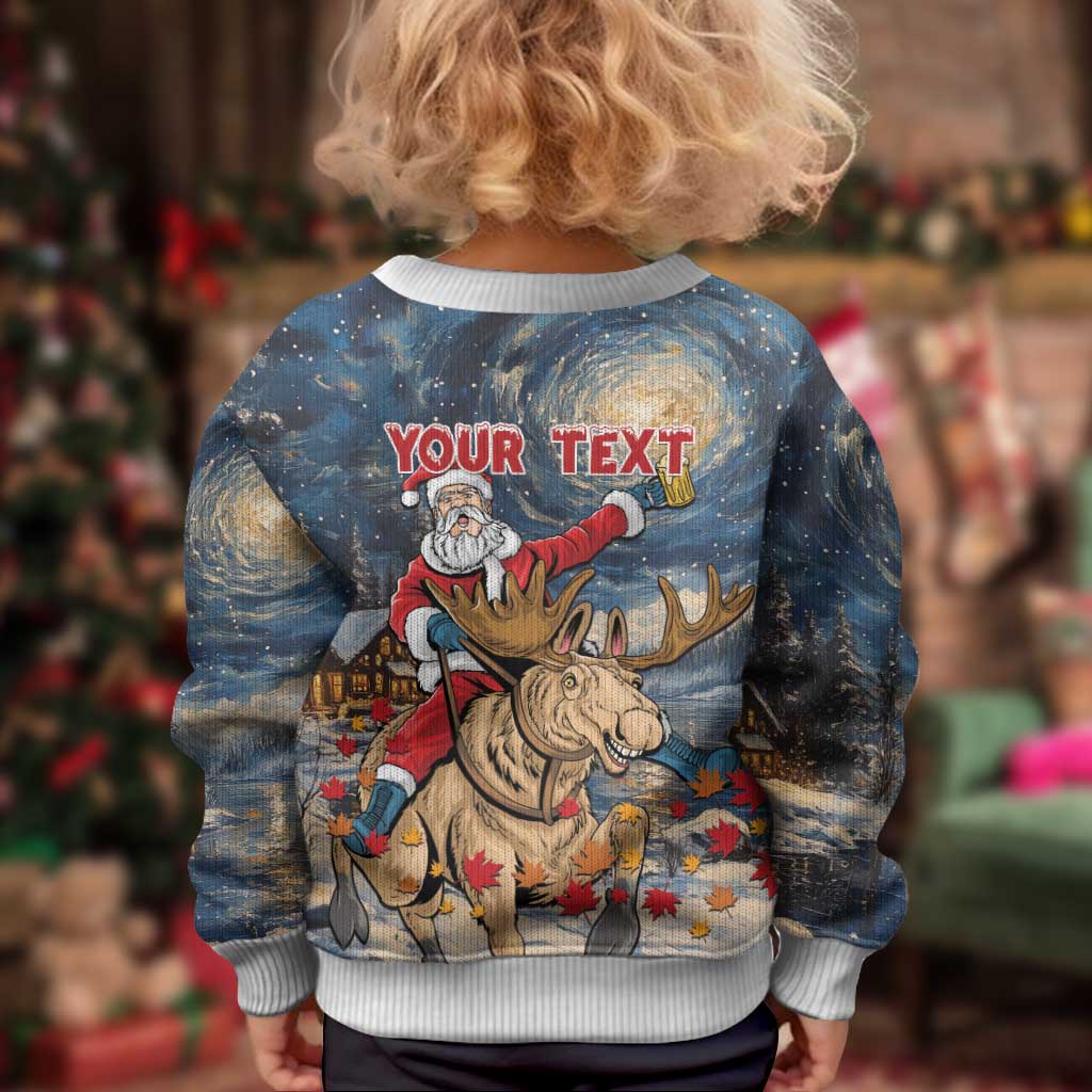 Merry Christmoose Kid Ugly Christmas Sweater Santa Claus Riding Moose Starry Night - Wonder Print Shop