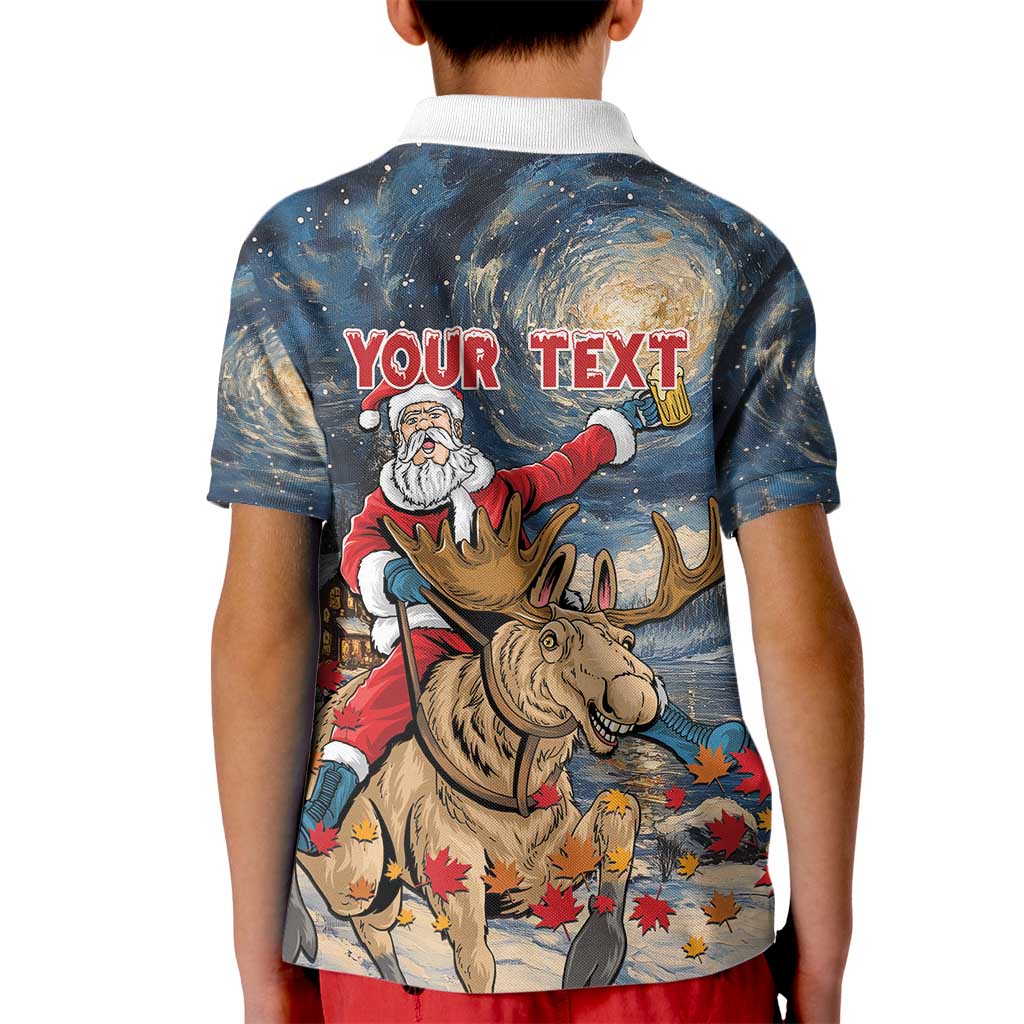 Personalized Merry Christmoose Kid Polo Shirt Santa Claus Riding Moose Starry Night - Wonder Print Shop