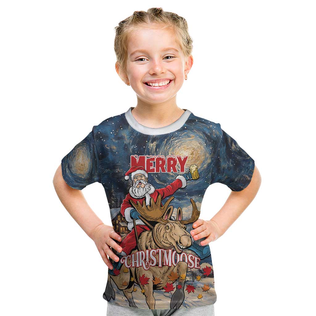 Personalized Merry Christmoose Kid T Shirt Santa Claus Riding Moose Starry Night - Wonder Print Shop