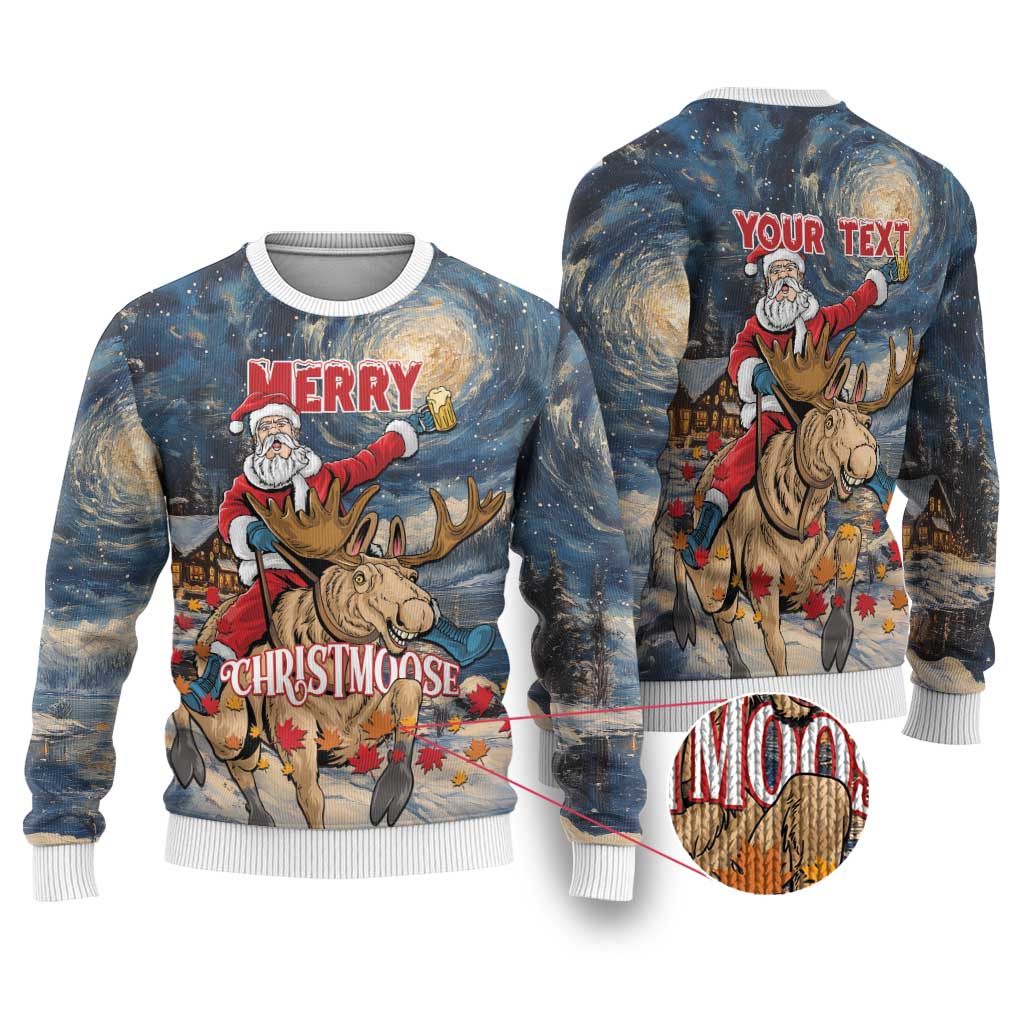 Merry Christmoose Ugly Christmas Sweater Santa Claus Riding Moose Starry Night - Wonder Print Shop