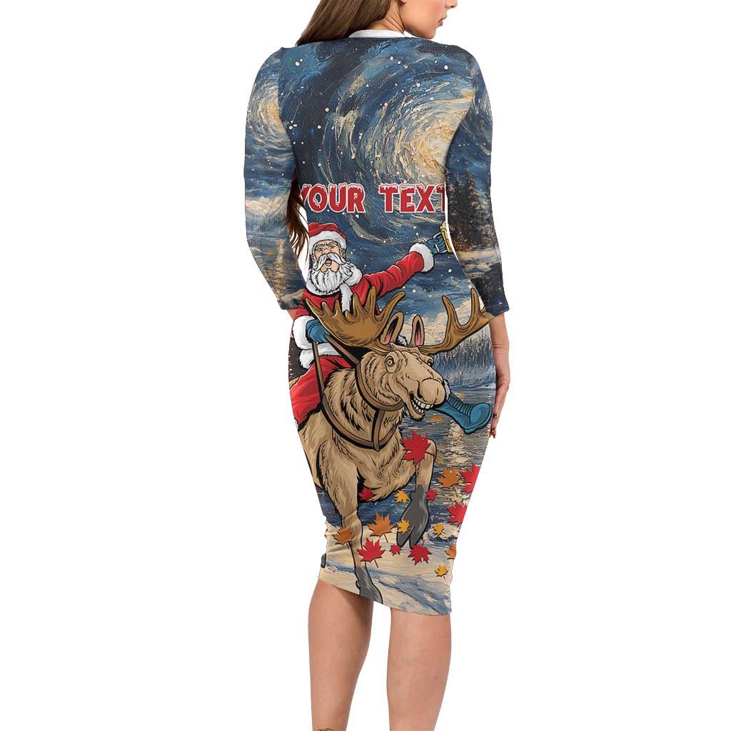 Personalized Merry Christmoose Long Sleeve Bodycon Dress Santa Claus Riding Moose Starry Night - Wonder Print Shop