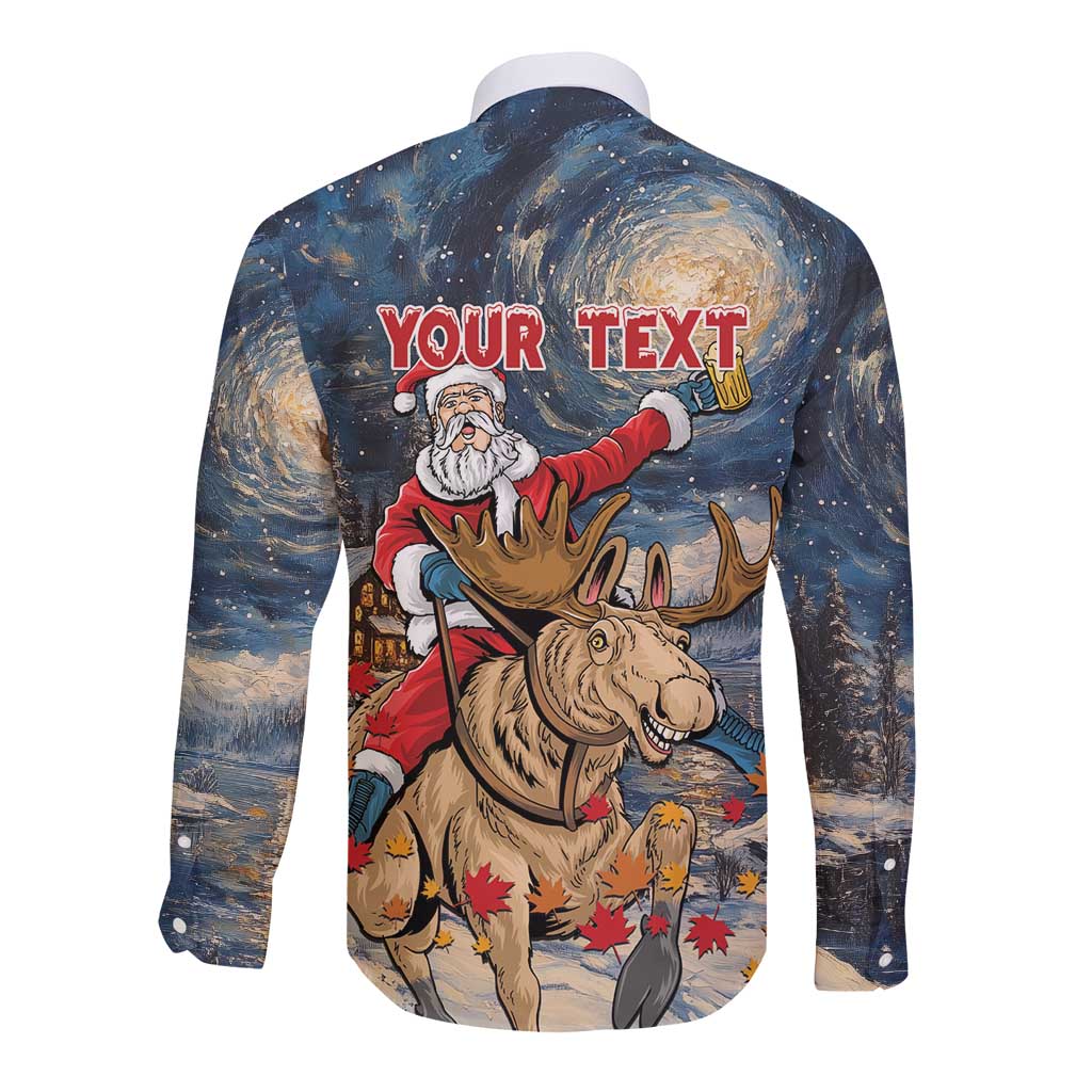 Personalized Merry Christmoose Long Sleeve Button Shirt Santa Claus Riding Moose Starry Night - Wonder Print Shop
