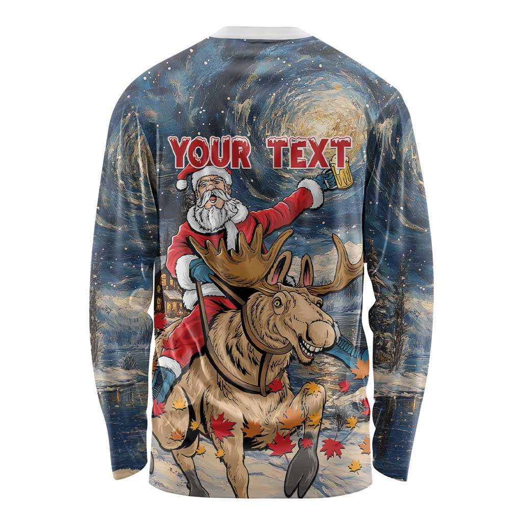 Personalized Merry Christmoose Long Sleeve Shirt Santa Claus Riding Moose Starry Night - Wonder Print Shop