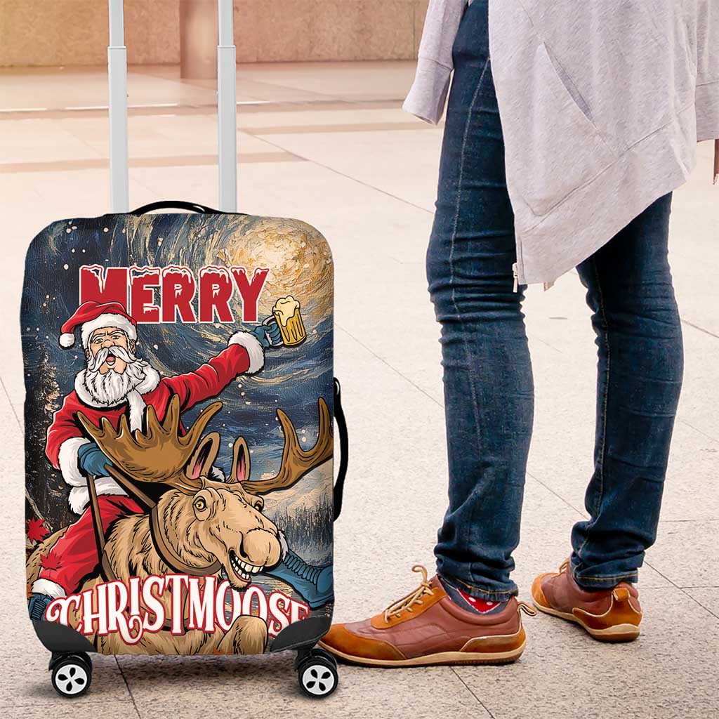 Merry Christmoose Luggage Cover Santa Claus Riding Moose Starry Night - Wonder Print Shop
