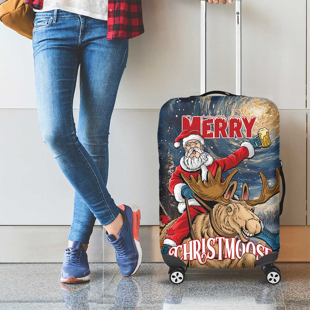 Merry Christmoose Luggage Cover Santa Claus Riding Moose Starry Night - Wonder Print Shop