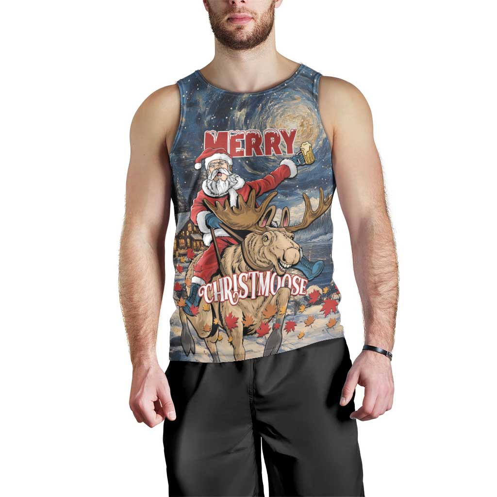 Personalized Merry Christmoose Men Tank Top Santa Claus Riding Moose Starry Night - Wonder Print Shop