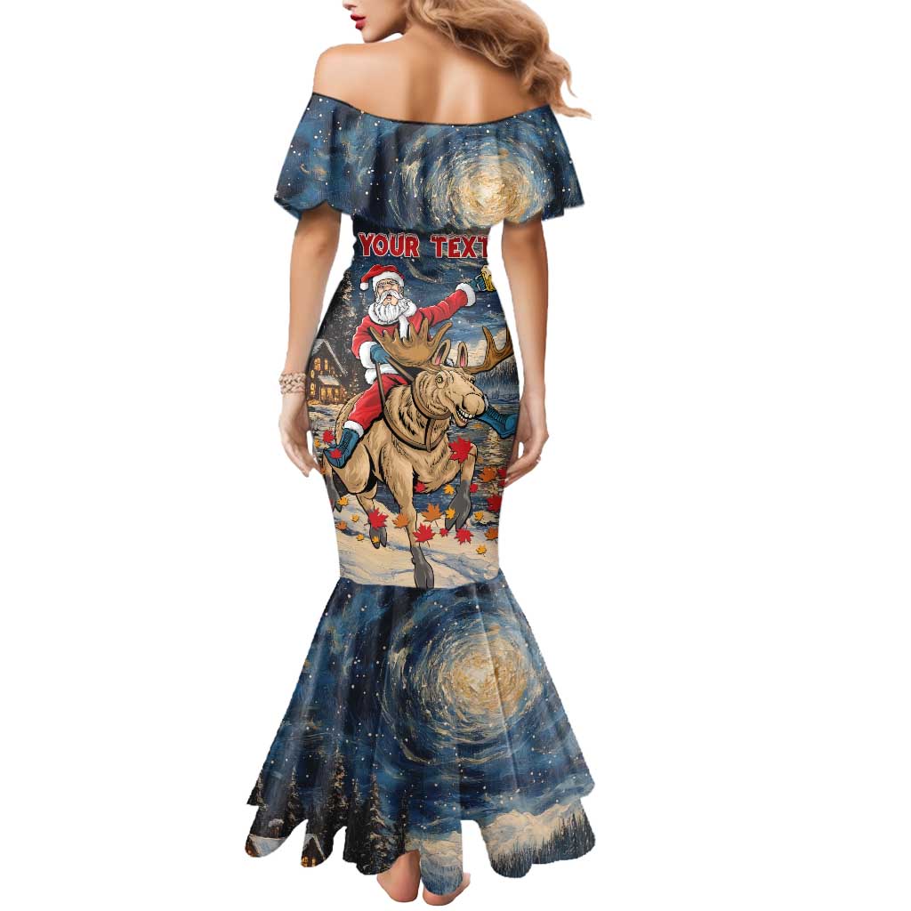 Personalized Merry Christmoose Mermaid Dress Santa Claus Riding Moose Starry Night - Wonder Print Shop
