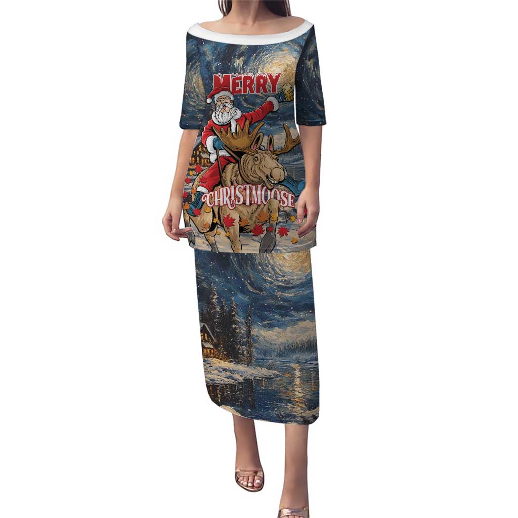 Personalized Merry Christmoose Puletasi Santa Claus Riding Moose Starry Night - Wonder Print Shop