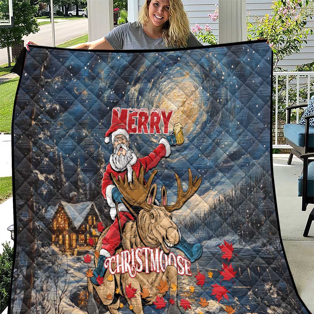 Merry Christmoose Quilt Santa Claus Riding Moose Starry Night - Wonder Print Shop