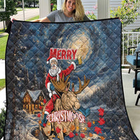 Merry Christmoose Quilt Santa Claus Riding Moose Starry Night - Wonder Print Shop