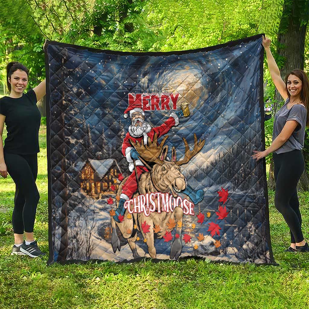 Merry Christmoose Quilt Santa Claus Riding Moose Starry Night - Wonder Print Shop