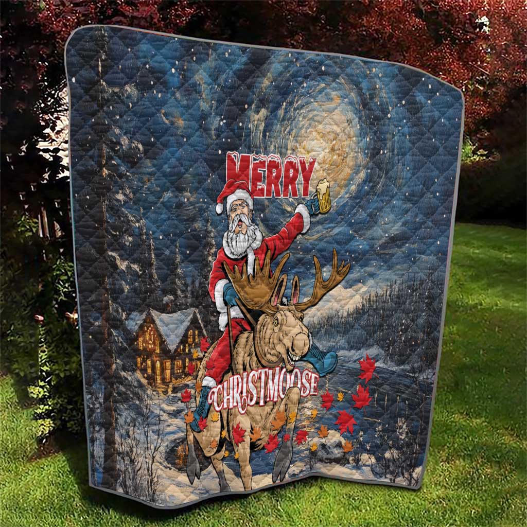 Merry Christmoose Quilt Santa Claus Riding Moose Starry Night - Wonder Print Shop