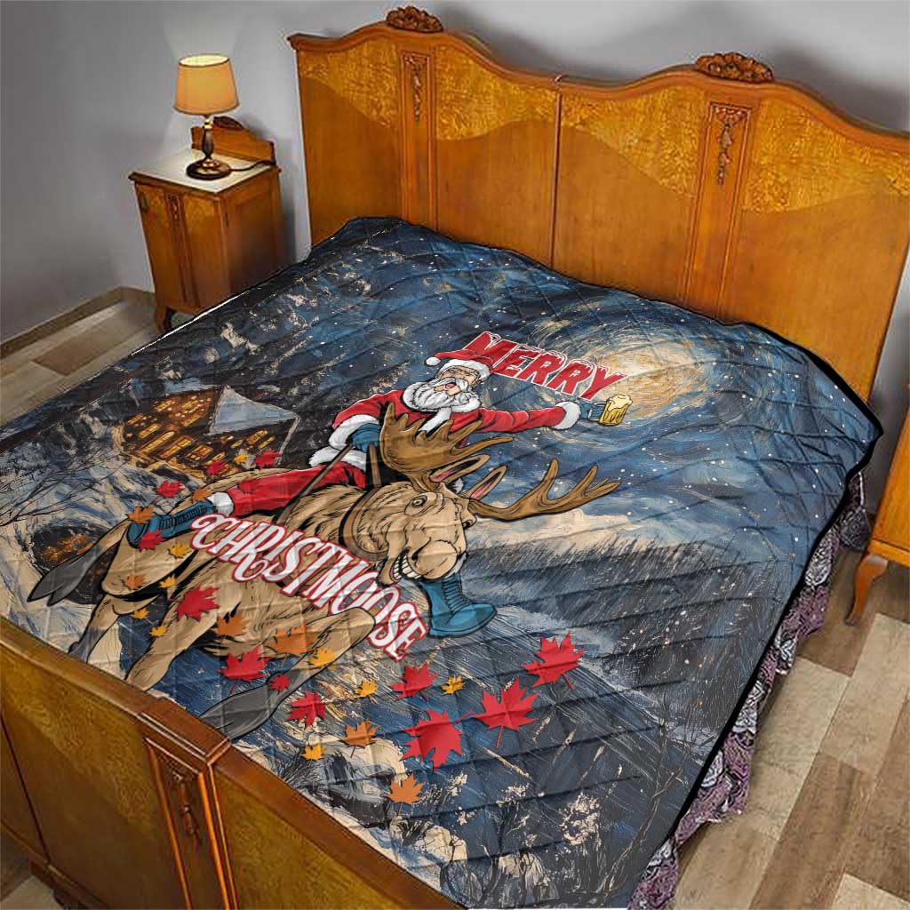 Merry Christmoose Quilt Santa Claus Riding Moose Starry Night - Wonder Print Shop