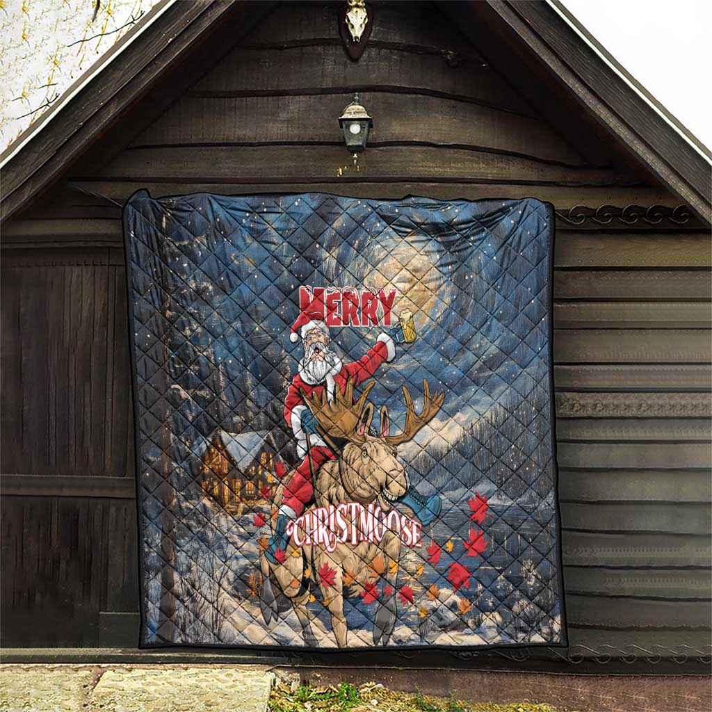 Merry Christmoose Quilt Santa Claus Riding Moose Starry Night - Wonder Print Shop