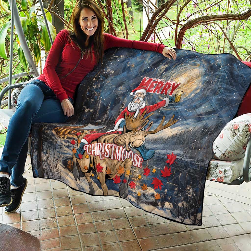 Merry Christmoose Quilt Santa Claus Riding Moose Starry Night - Wonder Print Shop