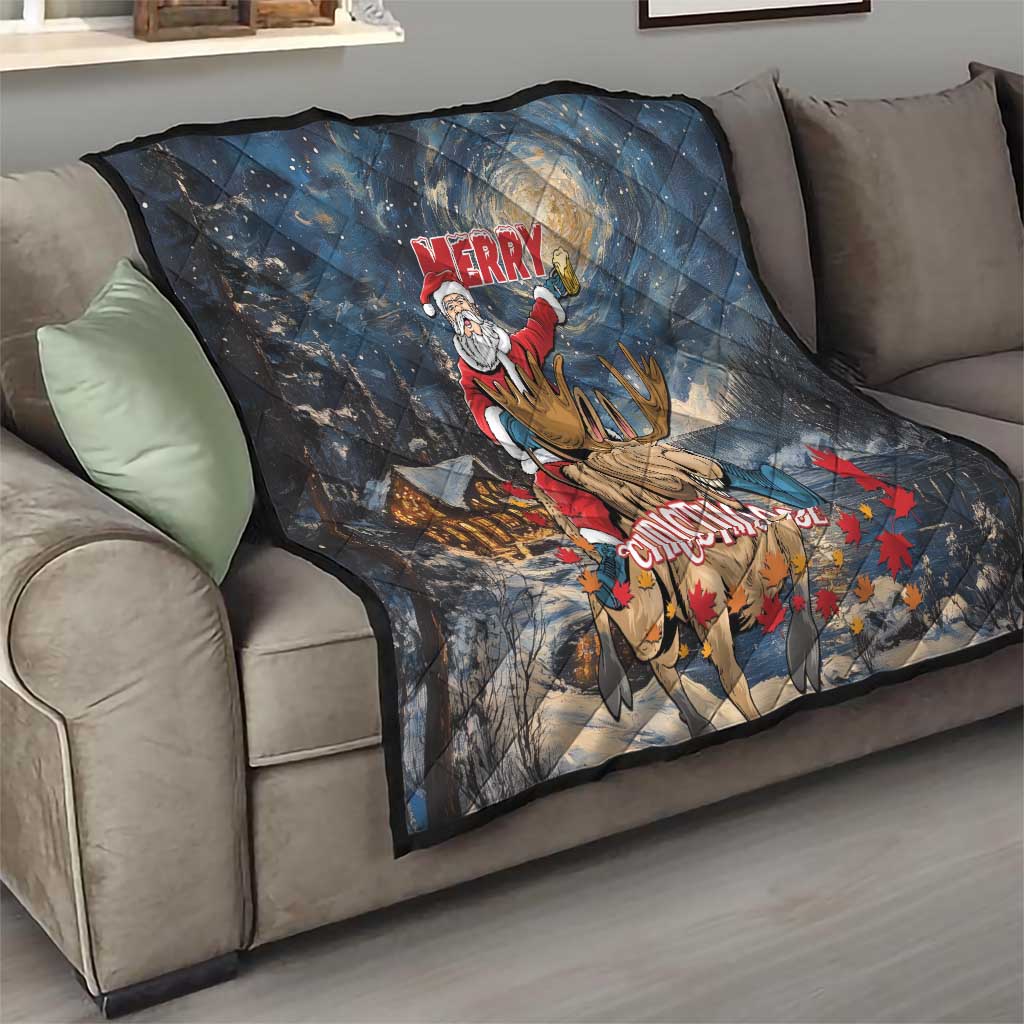 Merry Christmoose Quilt Santa Claus Riding Moose Starry Night - Wonder Print Shop