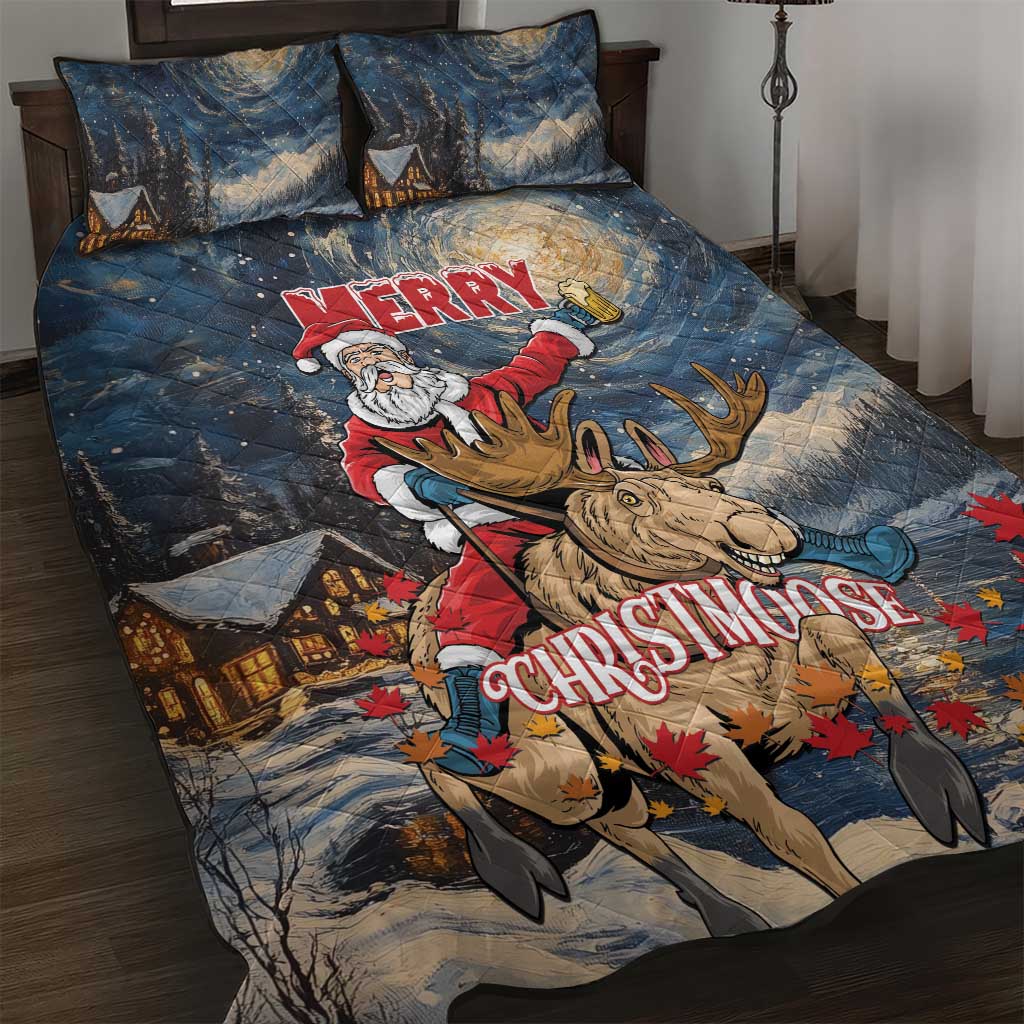 Merry Christmoose Quilt Bed Set Santa Claus Riding Moose Starry Night - Wonder Print Shop