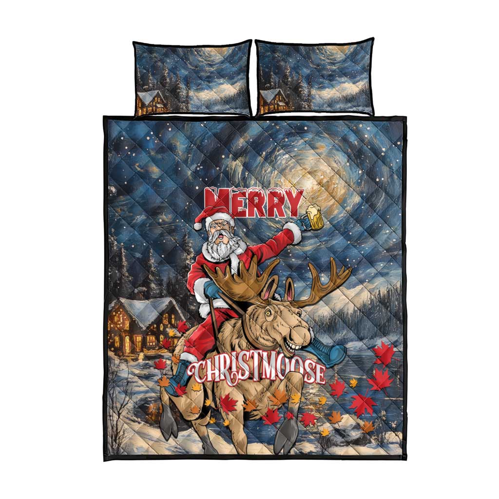 Merry Christmoose Quilt Bed Set Santa Claus Riding Moose Starry Night - Wonder Print Shop