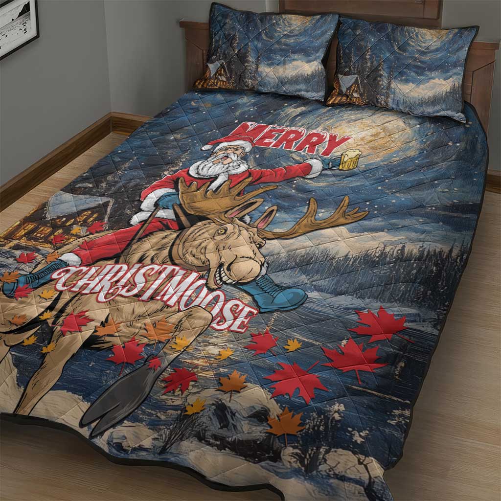 Merry Christmoose Quilt Bed Set Santa Claus Riding Moose Starry Night - Wonder Print Shop