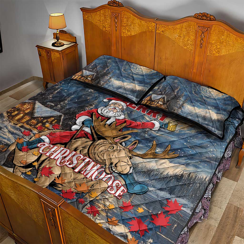 Merry Christmoose Quilt Bed Set Santa Claus Riding Moose Starry Night - Wonder Print Shop