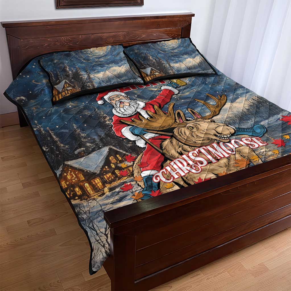 Merry Christmoose Quilt Bed Set Santa Claus Riding Moose Starry Night - Wonder Print Shop
