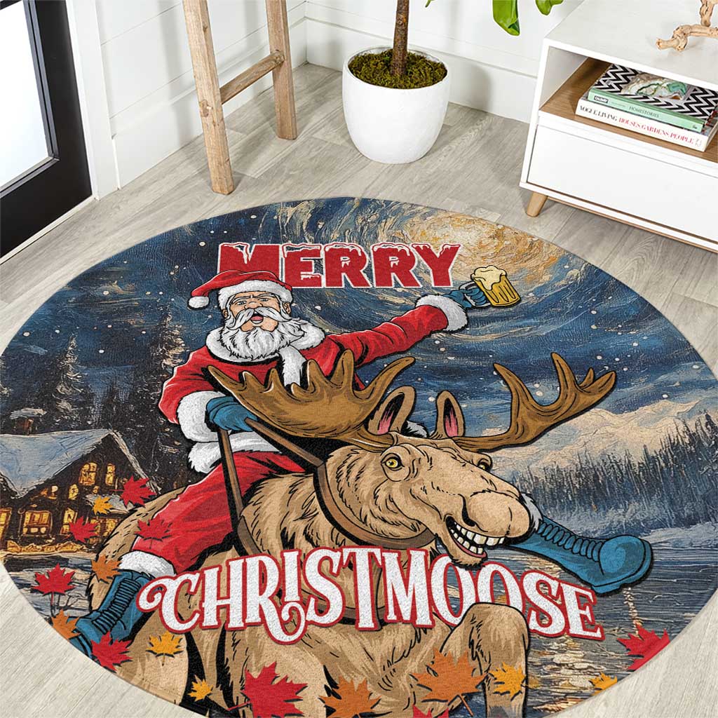 Merry Christmoose Round Carpet Santa Claus Riding Moose Starry Night