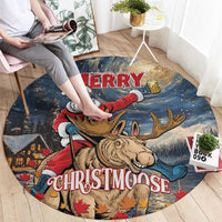 Merry Christmoose Round Carpet Santa Claus Riding Moose Starry Night