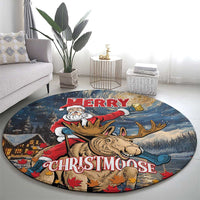 Merry Christmoose Round Carpet Santa Claus Riding Moose Starry Night