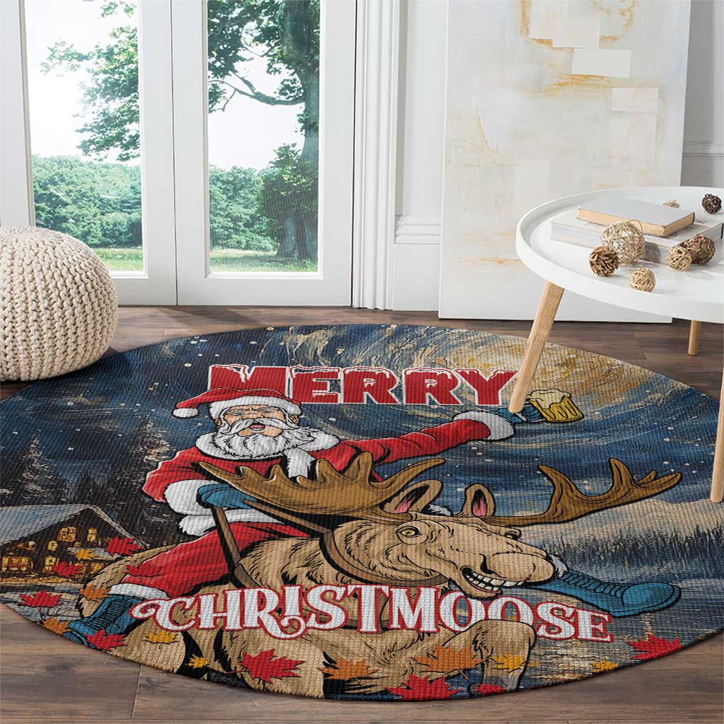 Merry Christmoose Round Carpet Santa Claus Riding Moose Starry Night