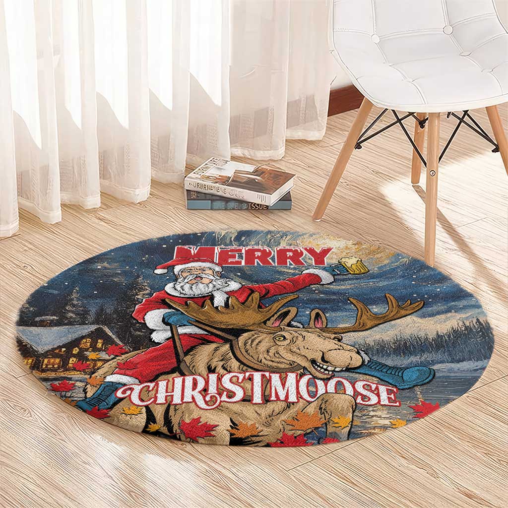 Merry Christmoose Round Carpet Santa Claus Riding Moose Starry Night