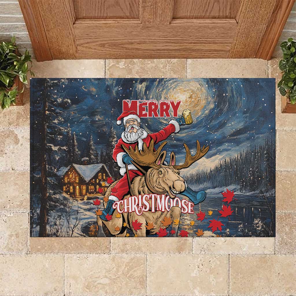 Merry Christmoose Rubber Doormat Santa Claus Riding Moose Starry Night - Wonder Print Shop
