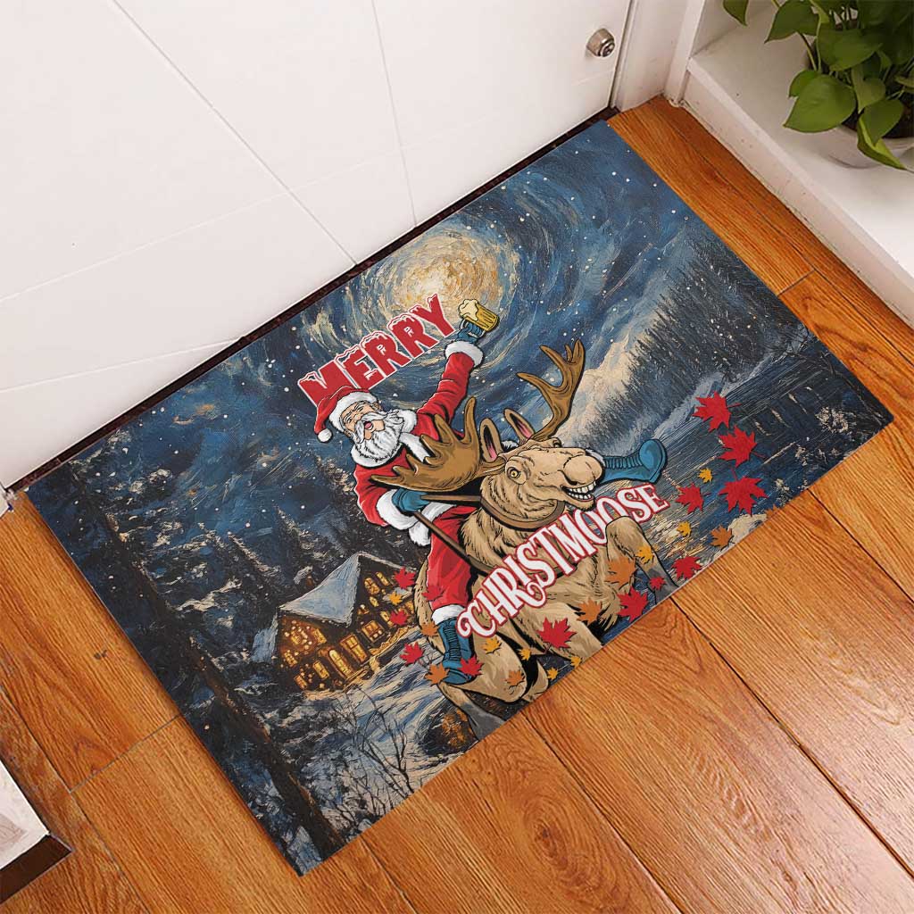 Merry Christmoose Rubber Doormat Santa Claus Riding Moose Starry Night - Wonder Print Shop