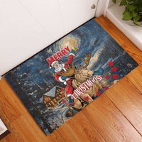 Merry Christmoose Rubber Doormat Santa Claus Riding Moose Starry Night - Wonder Print Shop