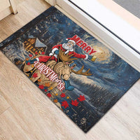 Merry Christmoose Rubber Doormat Santa Claus Riding Moose Starry Night - Wonder Print Shop