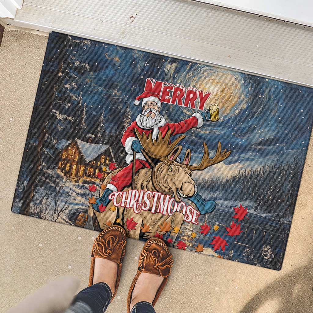 Merry Christmoose Rubber Doormat Santa Claus Riding Moose Starry Night - Wonder Print Shop