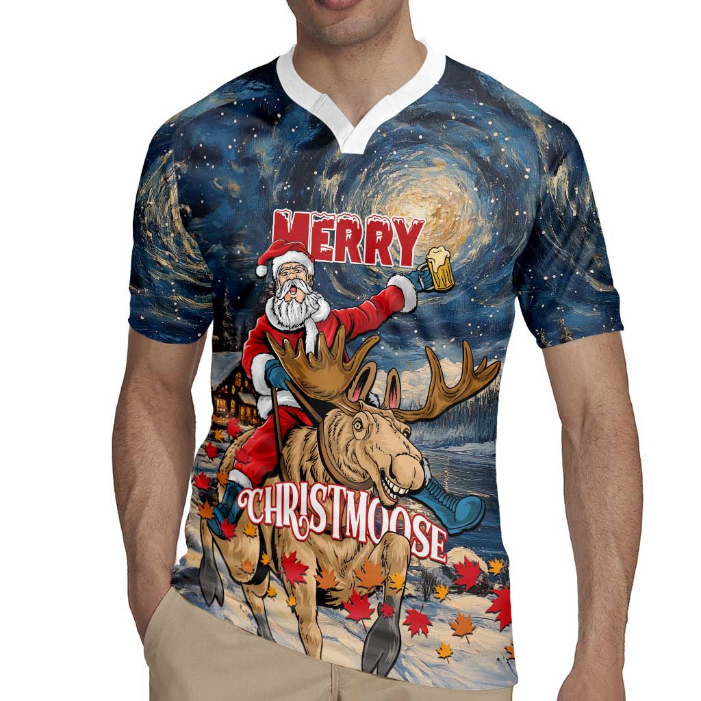 Personalized Merry Christmoose Rugby Jersey Santa Claus Riding Moose Starry Night - Wonder Print Shop
