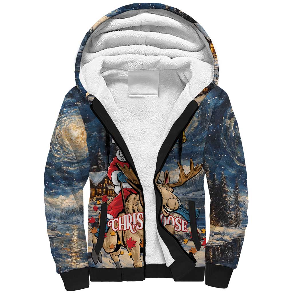 Personalized Merry Christmoose Sherpa Hoodie Santa Claus Riding Moose Starry Night - Wonder Print Shop