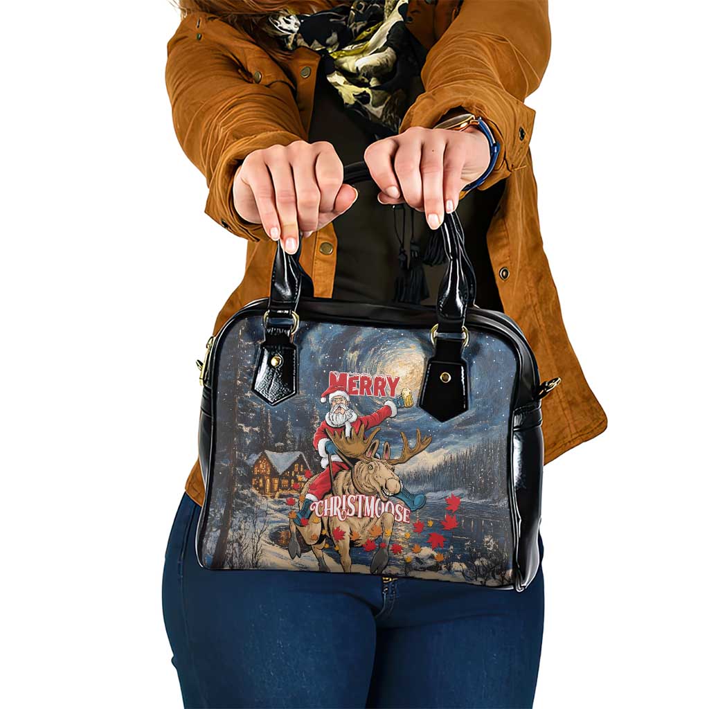 Merry Christmoose Shoulder Handbag Santa Claus Riding Moose Starry Night
