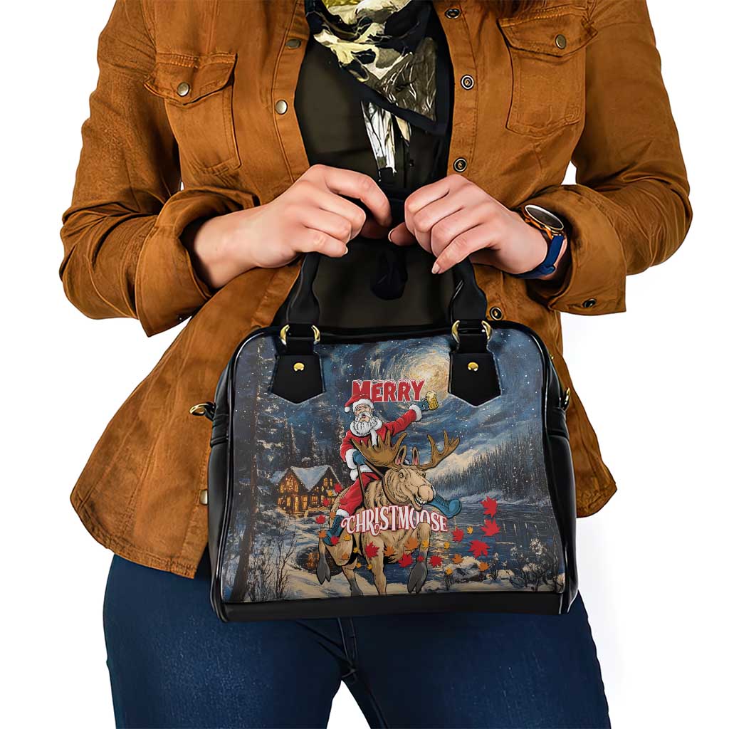 Merry Christmoose Shoulder Handbag Santa Claus Riding Moose Starry Night