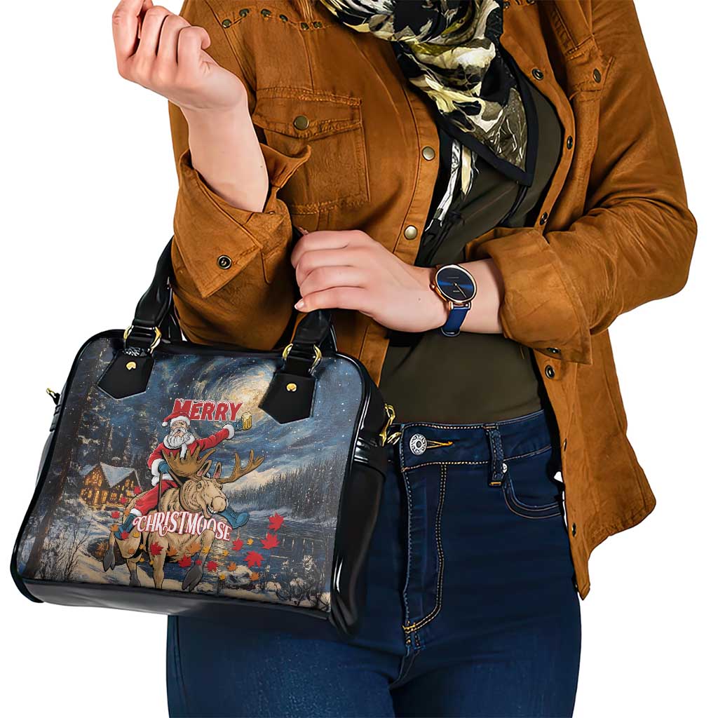 Merry Christmoose Shoulder Handbag Santa Claus Riding Moose Starry Night