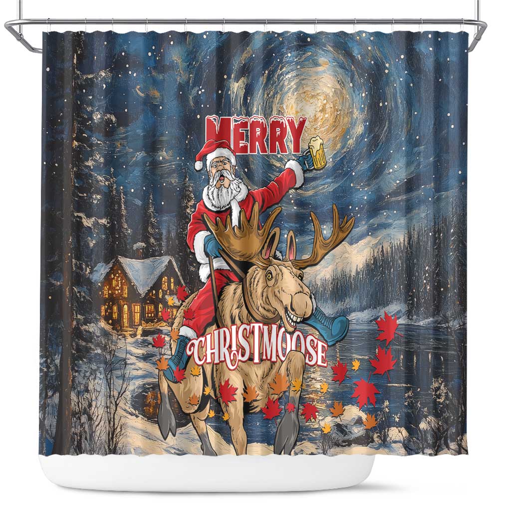 Merry Christmoose Shower Curtain Santa Claus Riding Moose Starry Night