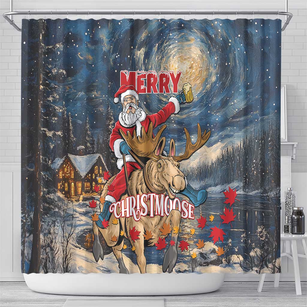 Merry Christmoose Shower Curtain Santa Claus Riding Moose Starry Night