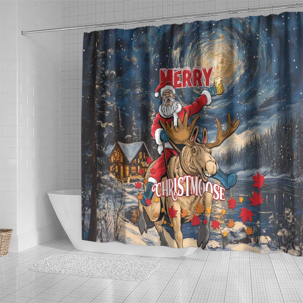 Merry Christmoose Shower Curtain Santa Claus Riding Moose Starry Night