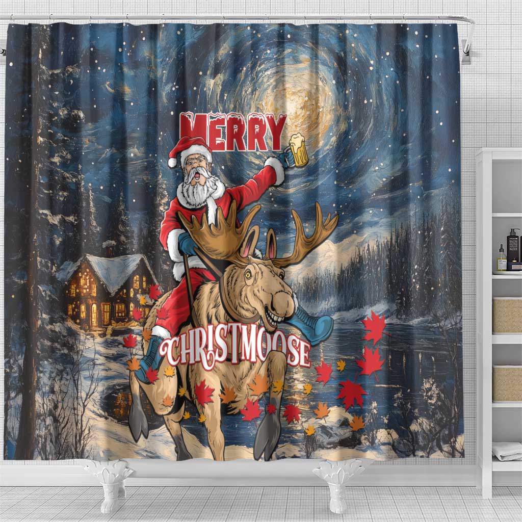 Merry Christmoose Shower Curtain Santa Claus Riding Moose Starry Night
