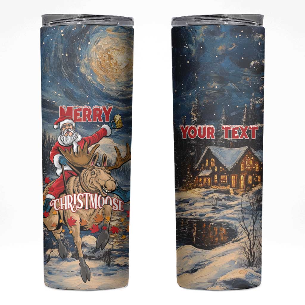 Personalized Merry Christmoose Skinny Tumbler Santa Claus Riding Moose Starry Night - Wonder Print Shop