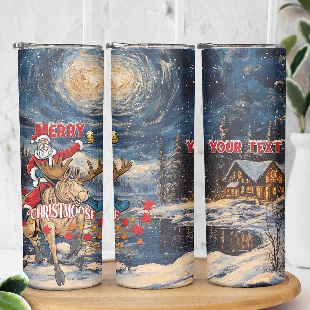 Personalized Merry Christmoose Skinny Tumbler Santa Claus Riding Moose Starry Night - Wonder Print Shop