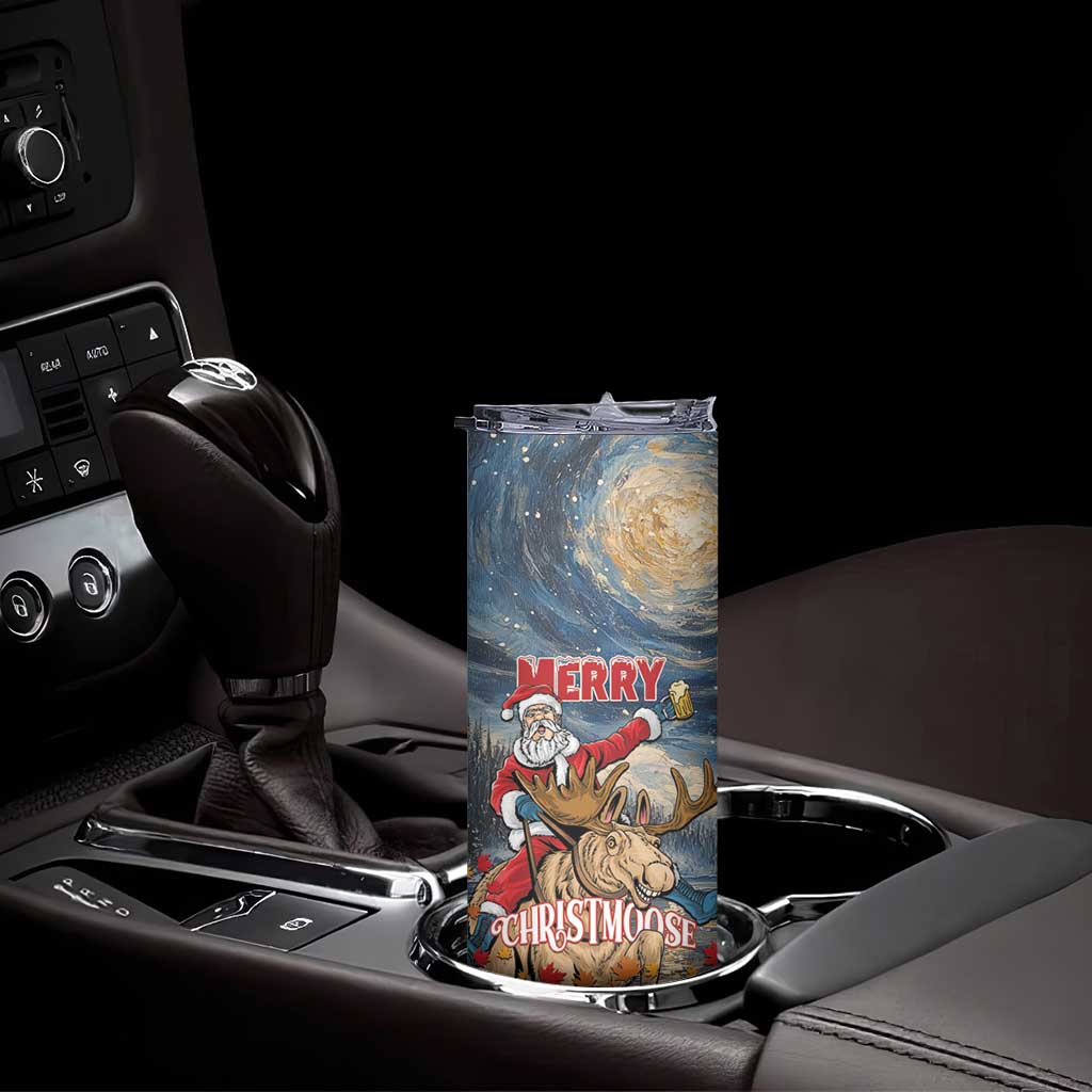 Personalized Merry Christmoose Skinny Tumbler Santa Claus Riding Moose Starry Night - Wonder Print Shop