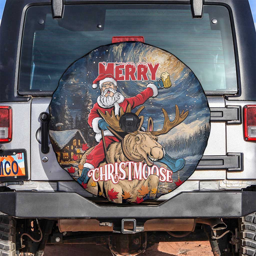 Merry Christmoose Spare Tire Cover Santa Claus Riding Moose Starry Night - Wonder Print Shop
