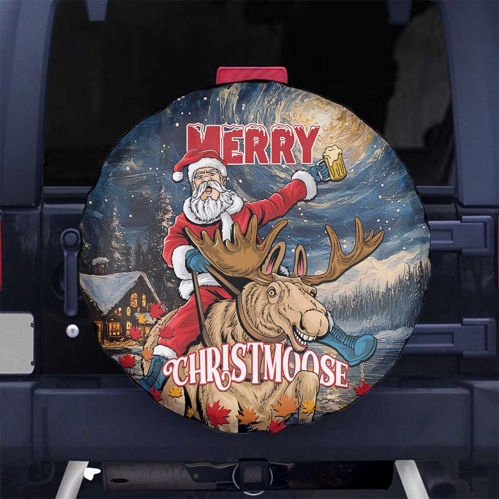 Merry Christmoose Spare Tire Cover Santa Claus Riding Moose Starry Night - Wonder Print Shop