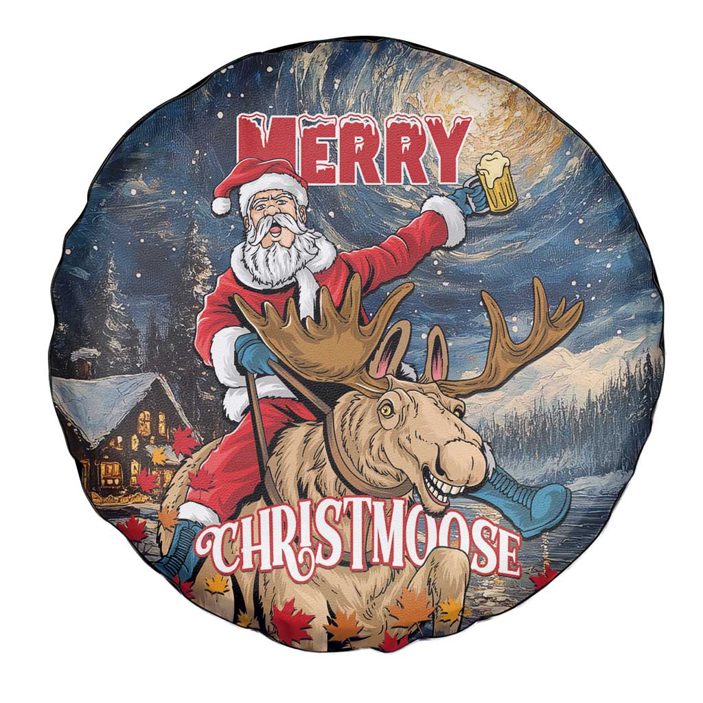 Merry Christmoose Spare Tire Cover Santa Claus Riding Moose Starry Night - Wonder Print Shop